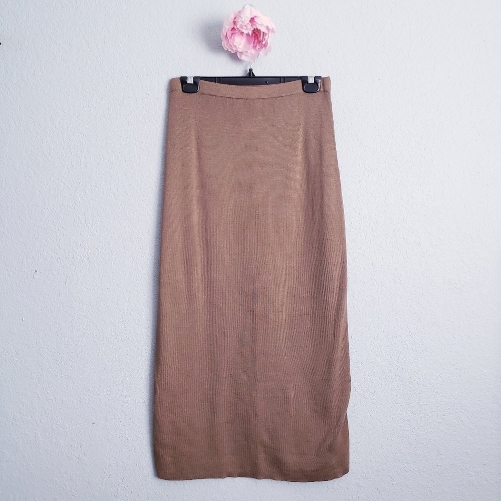 Peruvian Connection Brown Cotton Knit Long Skirt